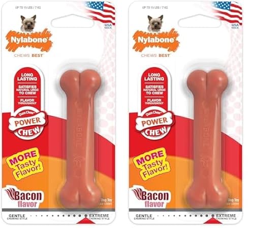 Nylabone Extreme, Kau- und Zahnspielzeug für Hunde, Hundeknochen, für aggressiv/Starke kauende, Speckgeschmack, für extra kleine Hunde bis 7kg (Packung mit 2) von Nylabone