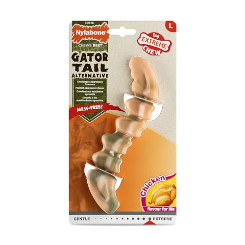 Nylabone, Extrem starker Kaueffekt, Alligatorschwanz, Hundespielzeug aus strapazierfähigem Nylon, Geschmacksrichtung Huhn, Groß - für Hunde bis zu 23 kg von Nylabone