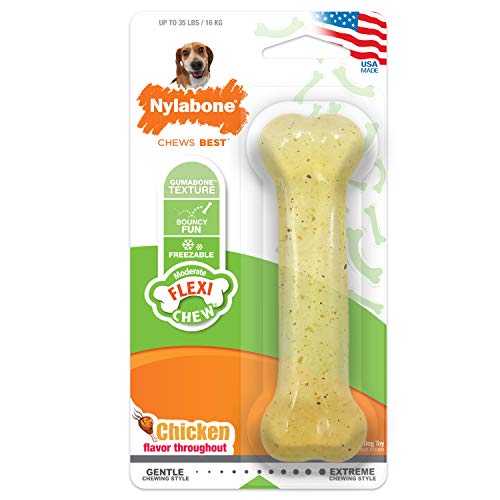 Nylabone Original Bone Flexi-Kauspielzeug für Hunde, Hundespielzeug für Moderate Kauer, Huhngeschmack, mittelgroß – bis zu 15,9 kg, 1 Stück von Nylabone