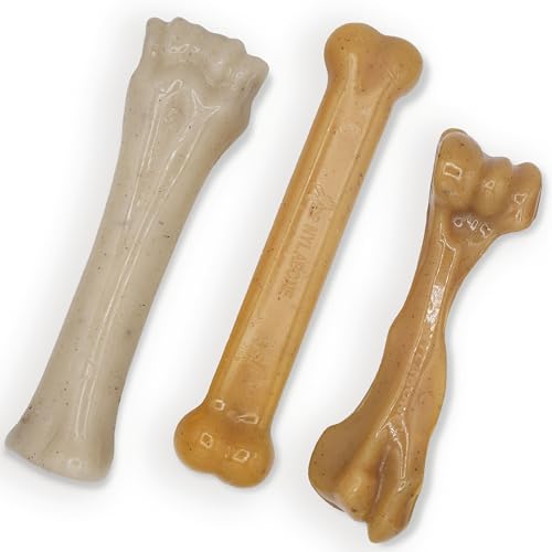 Nylabone Gourmet-Stil, Starkes Kauspielzeug für Hunde, Kauspielzeug für Hunde, Baby-Rückenrippen, gealterter Cheddar und Filet-Mignon-Aromen, groß/riesig, 3 Stück von Nylabone