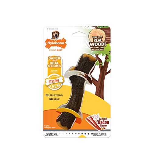 Nylabone Strong Chew Echtholz-Kauspielzeug für Hunde, Ahorn-Speck-Geschmack, mittelgroß/Wolf (1 Stück) von Nylabone