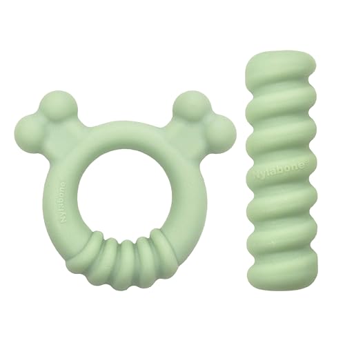 Nylabone Kauspielzeug für Welpen, sensorisches Material, Kauspielzeug für Welpen, gegen Langeweile und Stimulation, Welpenzubehör, allergenfrei, Erdnussbutter und Hühnergeschmack, klein/normal, 2 von Nylabone