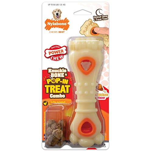 Nylabone Knuckle Bone & Pop-In Puppy Treat Toy Combo Power Chew Toy for Dogs, Dog Toys for Aggressive Chewers, Chicken Flavor, Large - Up to 22.7 kg, 1 Count von Nylabone