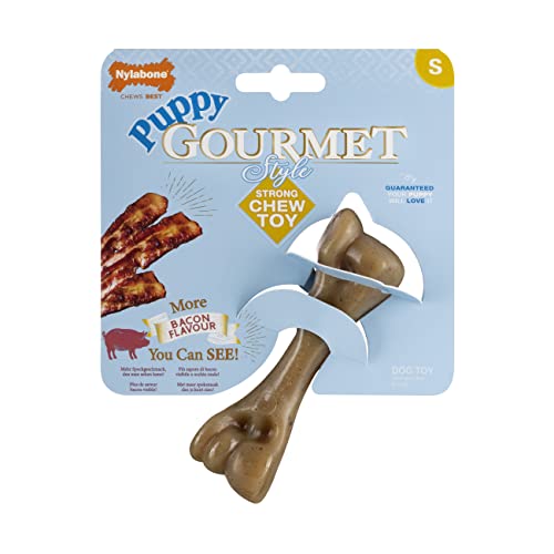 Nylabone Maximale Stärke Tough Extreme Welpe Gourmet Knochen Kauspielzeug, Erwachsene Zähne, durchgehend mit extra Speckgeschmack infundiert, klein, für Welpen 0-11kg von Nylabone