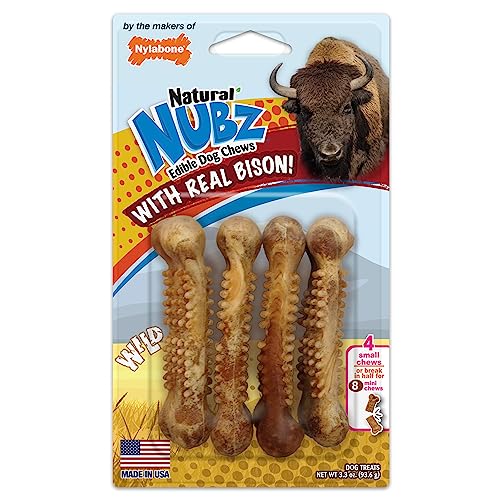 Nylabone Nubz Wild Natural essbare Kau-Leckerlis für Hunde, hergestellt in den USA, Bison-Geschmack, klein – bis zu 11,3 kg (4 Stück) von Nylabone