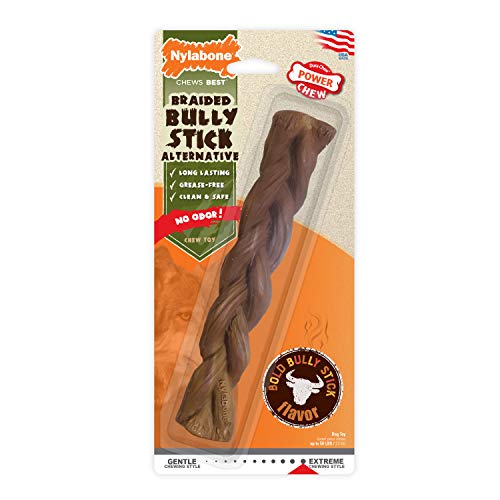 Nylabone Power Chew Geflochtenes Rohleder Bully Stick Alternative Nylon Kauspielzeug für Hunde, Hundespielzeug für Aggressive Kauer, Rindfleischgeschmack, groß/riesig (1 Stück) von Nylabone