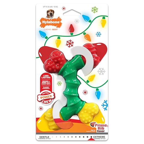 Nylabone Power Chew Holiday Doppelknochen-Kauspielzeug für Hunde, langlebig, Prime Rib Geschmack, Medium – bis zu 13,6 kg (1 Stück) von Nylabone