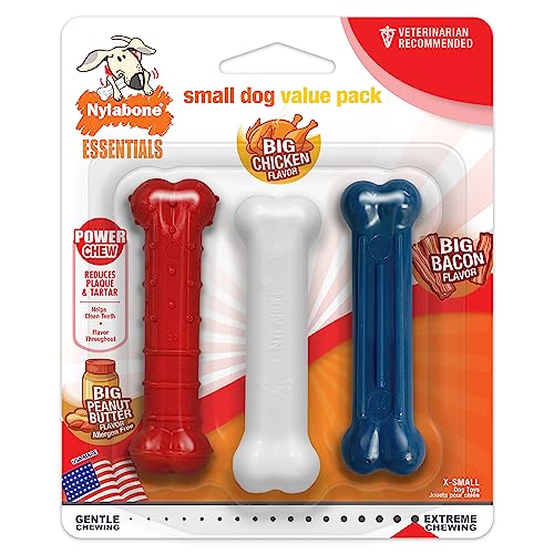 Nylabone Power Chew Kauspielzeug für kleine Hunde, Erdnussbutter, Speck und Huhn, für Hunde bis 7 kg, 3 Stück von Nylabone