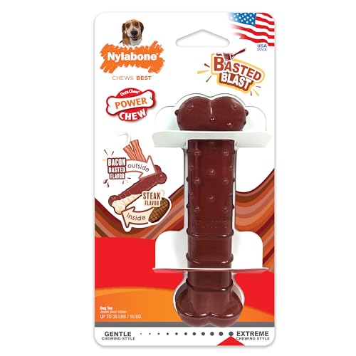 Nylabone Power Chew Klassisches Knochen-Kauspielzeug für Hunde, langlebiges Hundespielzeug für Aggressive Kauer, Basted Blast Speck und Steak-Geschmack, mittelgroß/Wolf (1 Stück) von Nylabone