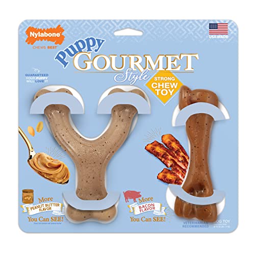 Nylabone Puppy Gourmet Style Starkes Kauspielzeug Speck, Erdnussbutter, klein, regulär (2 Stück) von Nylabone