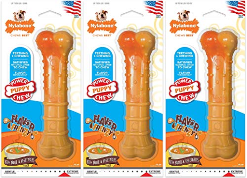 Nylabone Puppy Power Kauspielzeug für Welpen, Nylon, groß, Rindbrühe und Gemüse, 3 Stück von Nylabone