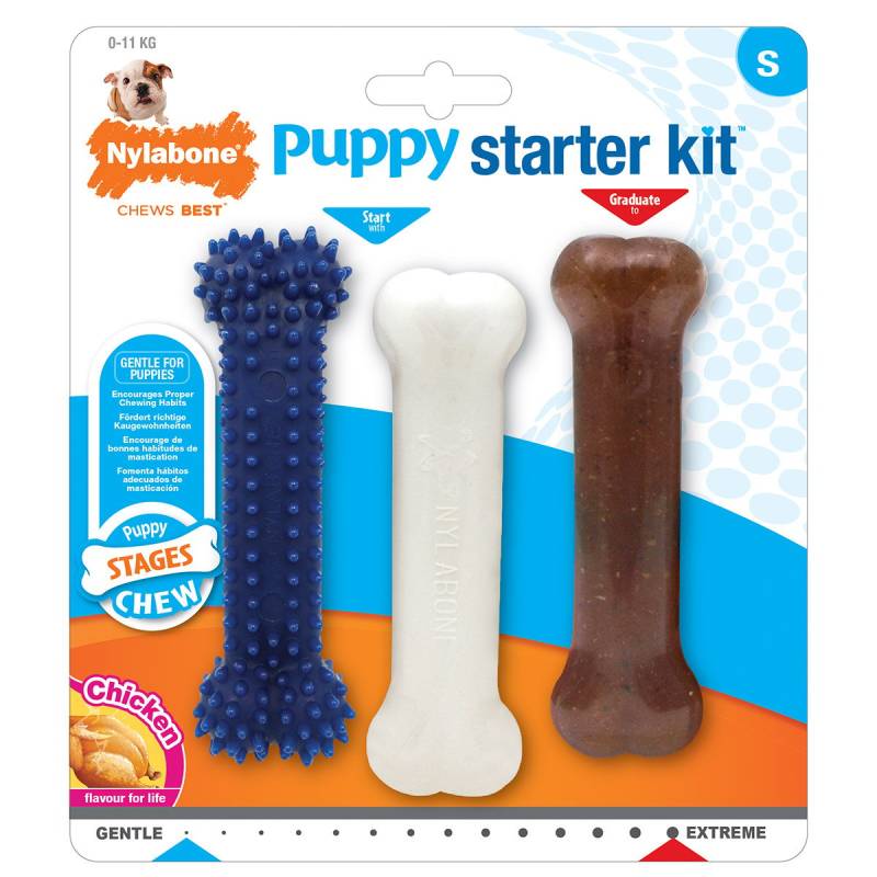 Nylabone Puppy Welpen Kauknochen Starterset Hühnchen-Geschmack von Nylabone