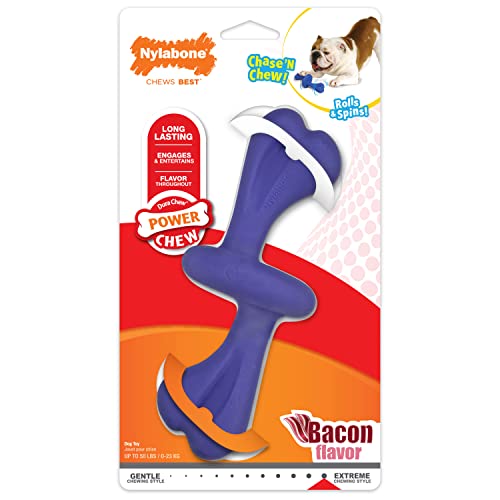 Nylabone Rollendes Hundespielzeug Power Chew Hundespielzeug für Aggressive Kauer - Spin and Chase Hundespielzeug - Speck-Geschmack Kauspielzeug für Hunde - groß/riesig (1 Stück) von Nylabone