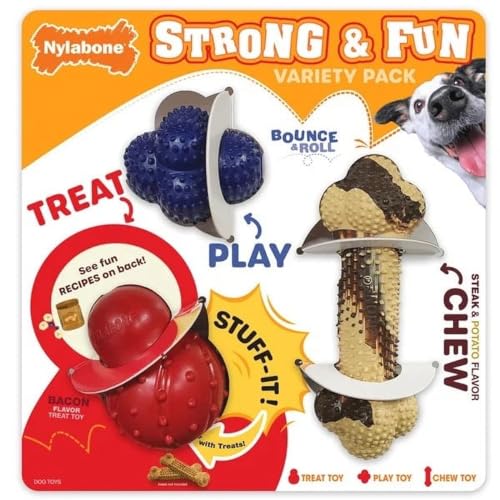 Nylabone Super robustes Kauspielzeug Spielzeug aus Gummi, stark und lustig, 3 Stück von Nylabone