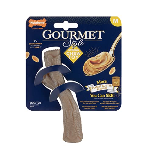 Nylabone maximale Stärke Robustes Extremes Gourmet Querlenker Hundekauspielzeug, infundiert mit zusätzlichem Erdnussbuttergeschmack im gesamten Knochen, mittel, für Hunde 0-16kg von Nylabone