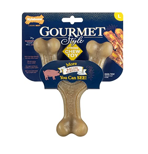 Nylabone maximale Stärke Robustes Extremes Gourmet Querlenker Hundekauspielzeug, mit zusätzlichem Speckgeschmack im gesamten Knochen, Groß, für Hunde 0-23kg von Nylabone