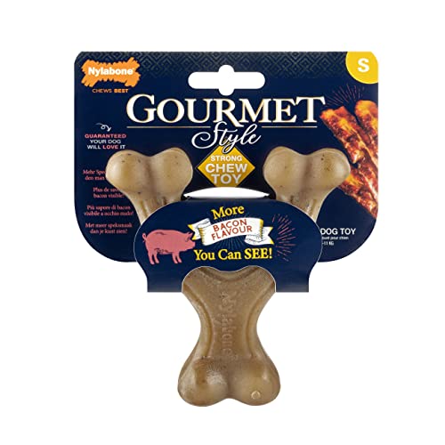 Nylabone maximale Stärke Robustes Extremes Gourmet Querlenker Hundekauspielzeug, mit zusätzlichem Speckgeschmack im gesamten Knochen, Klein, für Hunde 0-11kg von Nylabone