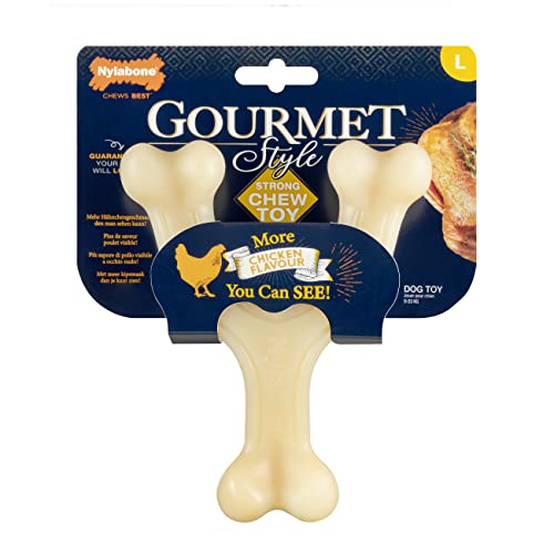 Nylabone maximale Stärke robust Extreme Gourmet Querlenker Hunde Kauspielzeug, mit zusätzlichem Hühnergeschmack im ganzen Knochen, Groß, für Hunde 0-23kg von Nylabone