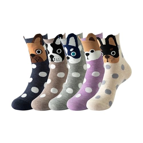 NyxSeat 5 Paar Gepunktete Baumwoll-Hundesocken, Neuheitssocken, lustige Socken, Geschenke für französische Bulldoggen, Geschenke für Hundeliebhaberinnen von NyxSeat