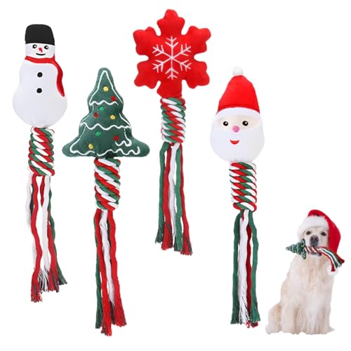 O-Kinee Spielzeug Hund Weihnachten, 4er-Pack Hund Weihnachten Spielzeug, Kauspielzeug Hund, Hundespielzeug Seil, Spielzeug Hund UnzerstöRbar, Dog Toys Geeignet Hunde von O-Kinee