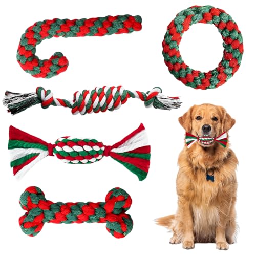 O-Kinee Spielzeug Hund Weihnachten, 5 StüCk Hund Weihnachten Spielzeug, Kauspielzeug Hund Zuckerstange, Hundespielzeug Seil, Spielzeug Hund Unzerstörbar, Dog Toys Candy Canes Geeignet von O-Kinee