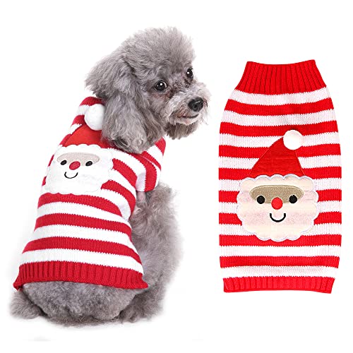 O-Kinee Weihnachtspullover für Hunde, Welpen, warmer Pullover, Weihnachtspullover, Weihnachts-Haustierkleidung, roter Weihnachtsmann, Haustier-Winterkleidung, für Welpen, Katzen (S, Rot) von O-Kinee