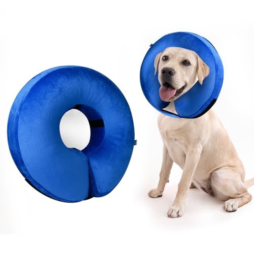 Aufblasbare Hundehalsbänder für nach Operationen, aufblasbares Haustierhalsband für Hunde und Katzen, Größen XS, S, M, L, XL – Hund Donut aufblasbares Halsband (Blau L) von O³