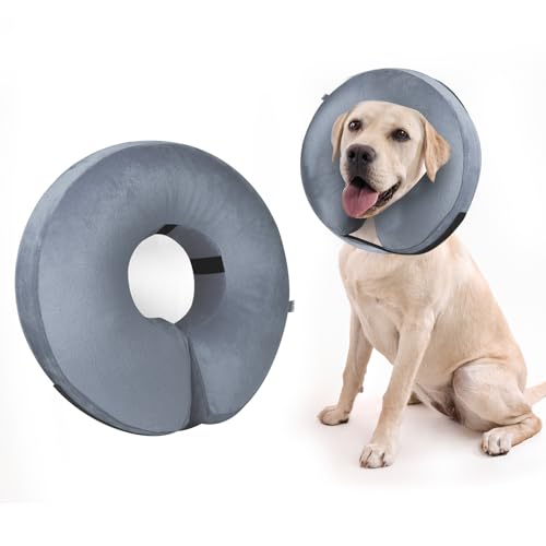 Aufblasbare Hundehalsbänder für nach Operationen, aufblasbares Haustierhalsband für Hunde und Katzen, Größen XS, S, M, L, XL – Hund Donut aufblasbares Halsband (Grau M) von O³