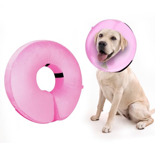 Aufblasbare Hundehalsbänder für nach Operationen, aufblasbares Haustierhalsband für Hunde und Katzen, Größen XS, S, M, L, XL – Hund Donut aufblasbares Halsband (Rosa L) von O³