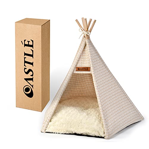 OASTLÉ Hunde- und Katzen-Tipi, kleines bis mittleres Haustier-Tipi-Bett mit dickem Plüsch-Pad, 68 cm hoch, Katzen-Tipi und Hundezeltbett für Haustiere bis zu 11,3 kg von OASTLÉ