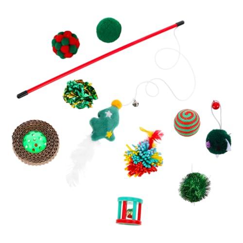 OATIPHO 10pcs Weihnachten Katze Spielzeug Bundle Strumpf Haustier Katze Interaktive Spielzeug Bouncy Bälle Crinkle Bälle von OATIPHO