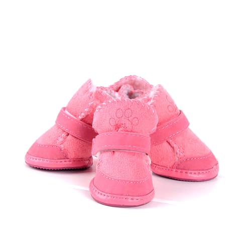 OATIPHO Set 4tlg Hund Warme Stiefel Hundeschuhe Für Kleine Hunde Schneehundeschuhe Pfotenschutz Für Hunde rutschfeste Schuhe Für Haustiere Schneestiefel Warm Halten Haustier Hund Rosa von OATIPHO