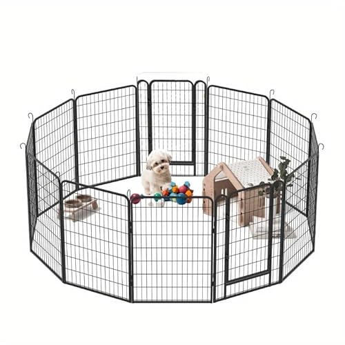 OCACA 12-teilig 80 x 100 cm Metall Hundezaun, Welpenlaufstall mit Zwei Tür, Transportabel Freigehege von OCACA