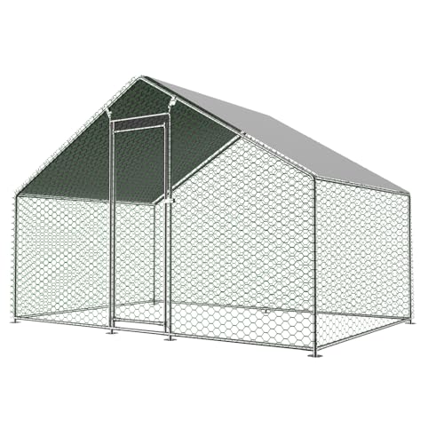 Freilaufgehege Hühnerstall 3x2x2m mit Sicherheitsschloss und Wasserdichtes PE-Tuch, Freilaufgehege aus Metall für Hühner, Kaninchen und weitere Kleintiere von OCACA