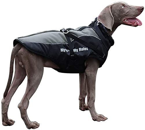 Hundemantel mit Geschirr reflektierende Jacke für kaltes Wetter, wasserdichter Fleece-Hundemantel, abnehmbares Hundegeschirr mit Pelzkragen, Kapuzenpullover für mittlere und große Hunde von OCSOSO