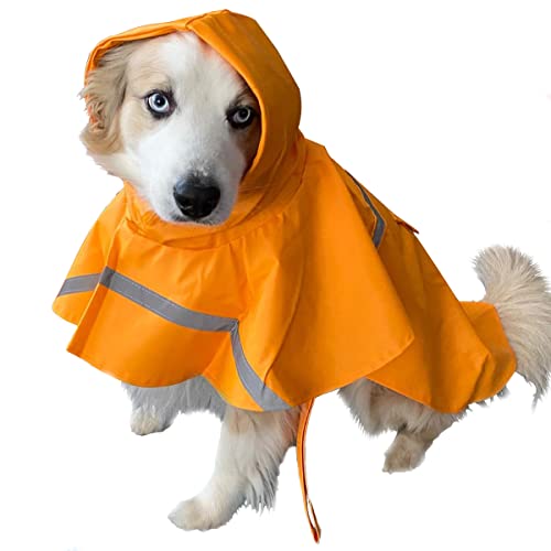 OCSOSO Wasserdichter Hunderegenjacke, Regenmantel Hund mit Kapuze Fit Hundegeschirr, Leichte und Reflektierende Hunderegenmantel Regenschutz Hund Jacket und Coat for Kleine & Mittlere Hund (Orange M) von OCSOSO