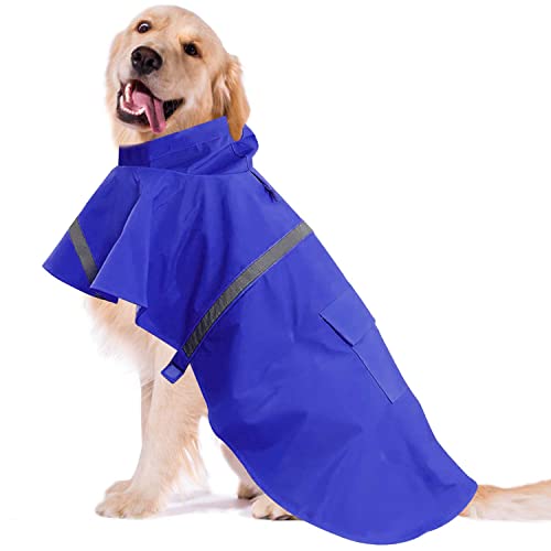 OCSOSO Hundemantel Regendicht Hundejacke mit Kapuze für Mittelgroße Hunde, Verstellbarer Regen Mantel Hund Regenjacken, Hunderegenmantel Regenmantel für Hundewelpen/Katzen/Kätzchen (Blau L) von OCSOSO