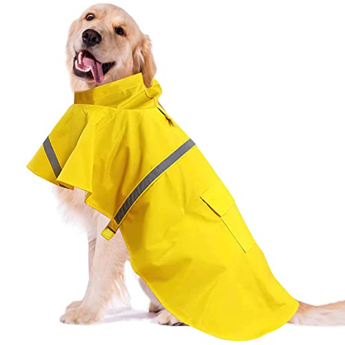 OCSOSO Regenmantel Hund, Hunderegenmantel für Mittelgroße und Große Hunde, Regenjacken Hund Wasserdicht, Hunde Regenjacke Atmungsaktiv und Komfortabel Hundemantel für Regenwetter Kleidung (Gelb L) von OCSOSO