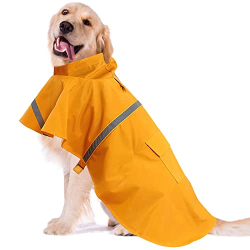 OCSOSO Wasserdichter Hunderegenjacke, Regenmantel Hund mit Kapuze Fit Hundegeschirr, Leichte und Reflektierende Hunderegenmantel Regenschutz Hund Jacket und Coat for Grosse Hund (Orange XXL) von OCSOSO