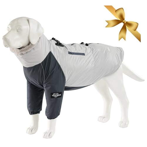 Hundejacke Hundewintermantel Winddichte Hundebekleidung Für Mittlere Große Hundeschneeanzug Mit Geschirr Hundeskianzug Kleidung Für Kaltes Wetter (Grau, M) von OCSOSO