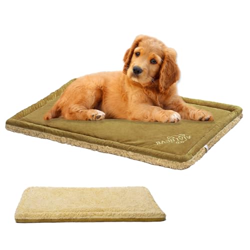 OCSOSO Hundebett für Hundekäfige, waschbar, weiches Plüsch, wendbar, für drinnen und draußen, 70 x 50 cm, Braun von OCSOSO