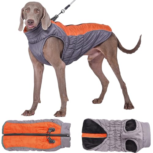 OCSOSO Hundemantel, Hundepullover Wasserdicht Fleeceweste mit Geschirr Design, Reflektierende Verstellbare Wintermantel Hund, Gemütliche Fleece Hundejacke für Kleine Mittlere Große Hunde - Orange, L von OCSOSO