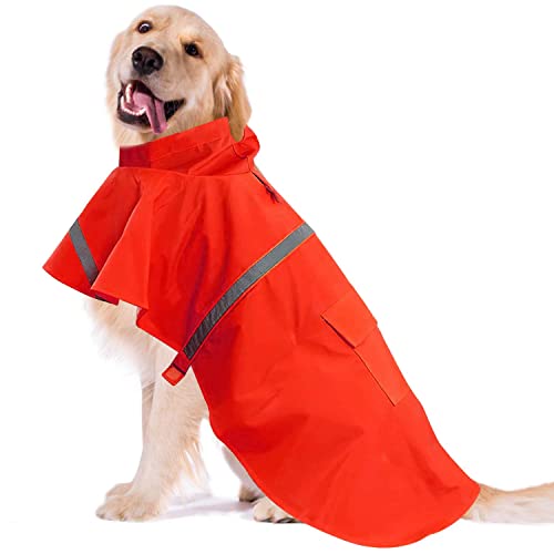 OCSOSO Hundemantel Regendicht Hundejacke mit Kapuze für Mittelgroße Hunde, Verstellbarer Regen Mantel Hund Regenjacken, Hunderegenmantel Regenmantel für Hundewelpen/Katzen/Kätzchen (Rot XL) von OCSOSO