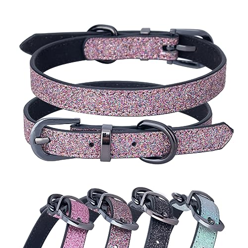 Bling Hundehalsband, Glitzer-Lederhalsband für kleine, mittelgroße Hündinnen, Katzen, schillernd, funkelnd, XS, S, Hundehalsband für Jungen und Mädchen (Mehrfarbig, Größe S von OCTBERSIEG