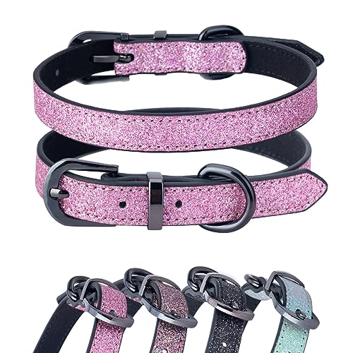 Bling Hundehalsband, Glitzer-Lederhalsband für kleine, mittelgroße Hündinnen, Katzen, schillernd, funkelnd, XS, S, Hundehalsband für Jungen und Mädchen (Rosa, XS von OCTBERSIEG