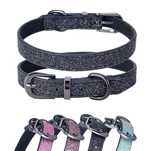 Bling Hundehalsband, Glitzer-Lederhalsband für kleine, mittelgroße Hündinnen, Katzen, schillernd, funkelnd, XS, S, Hundehalsband für Jungen und Mädchen (Schwarz, Größe M) von OCTBERSIEG