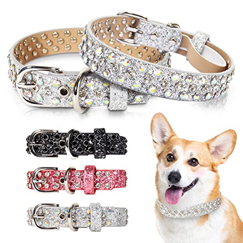 Hundehalsband, Leder, verstellbar, Strass, silberfarben von OCTBERSIEG