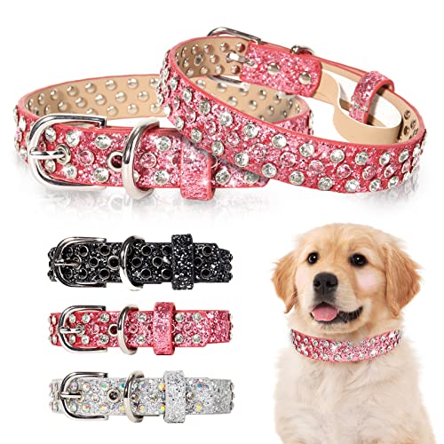 Hundehalsband, Leder, verstellbar, mit Strasssteinen, Hunde Halsband, Rosa / Größe L von OCTBERSIEG