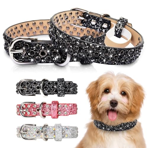 OCTBERSIEG Hundehalsband aus Leder, mit Strasssteinen, glitzernd, für kleine, mittelgroße und große Hunde von OCTBERSIEG