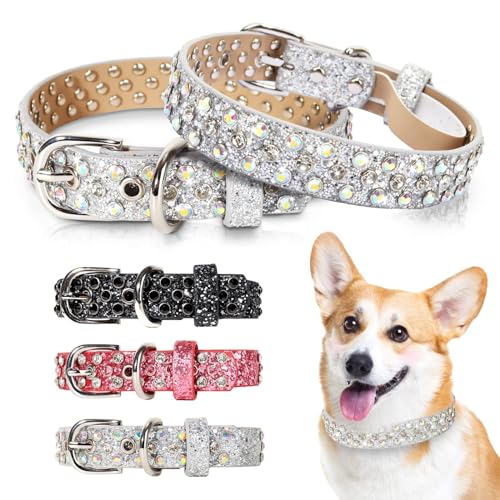 OCTBERSIEG Strass-Hundehalsband, glitzernd, für kleine, mittelgroße und große Hunde, silberfarben, glitzernd, Hundehalsband für männliche und weibliche Hunde, verstellbares Hundehalsband mit von OCTBERSIEG